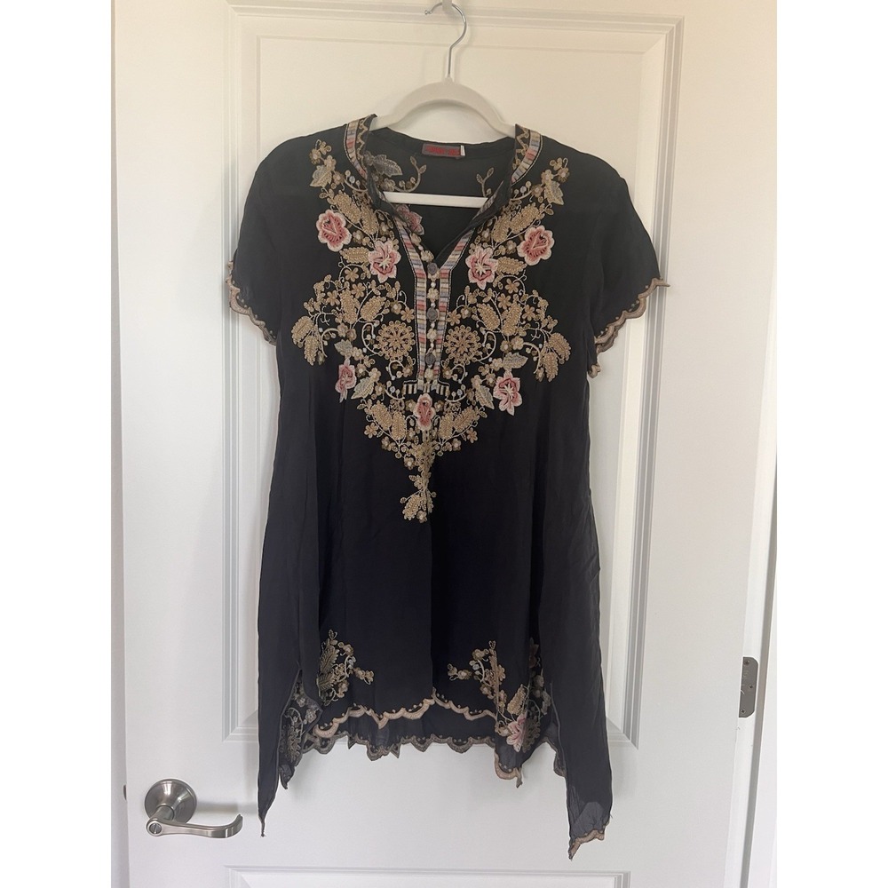Johnny Was Embroidered Talum Blouse Black Size Small Festival Boho Western Rayon